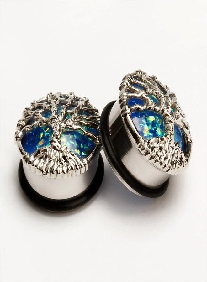 KUBOOZ Blue Planet Silvery Tree Ear Plugs Tunnels Gauges Stretcher Piercings Jewelry, 10 grams - Image 5