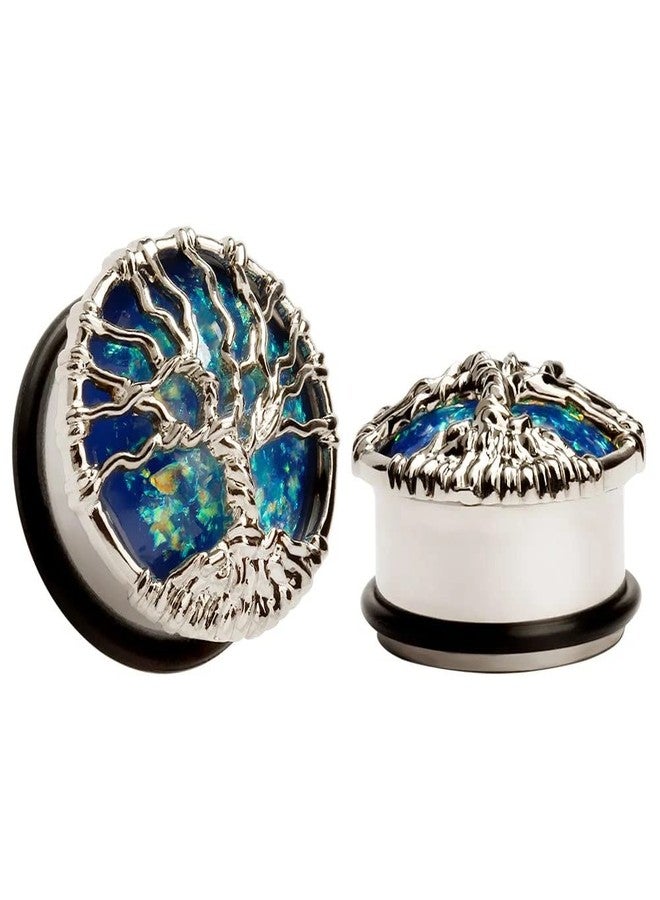 KUBOOZ Blue Planet Silvery Tree Ear Plugs Tunnels Gauges Stretcher Piercings Jewelry, 10 grams - Image 1
