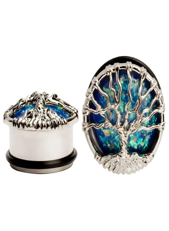KUBOOZ Blue Planet Silvery Tree Ear Plugs Tunnels Gauges Stretcher Piercings Jewelry, 10 grams - Image 3