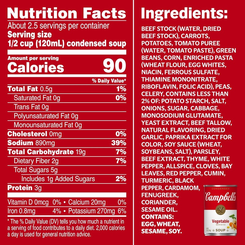 Campbell's Condensed Vegetable Soup with Beef Stock, 10.5 oz Can - Image 2