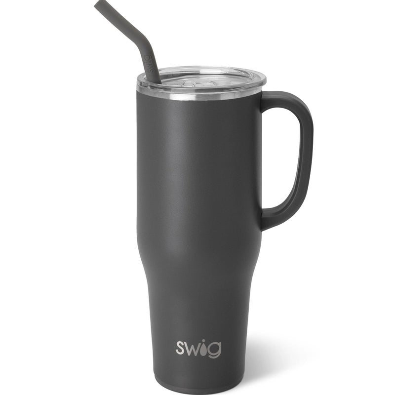 Swig Life 40oz Mega Mug 40 oz Tumbler with Handle and Straw Cup Holder Friendly Dishwasher Safe Extra Large Insulated Tumbler Stainless Steel Grey
