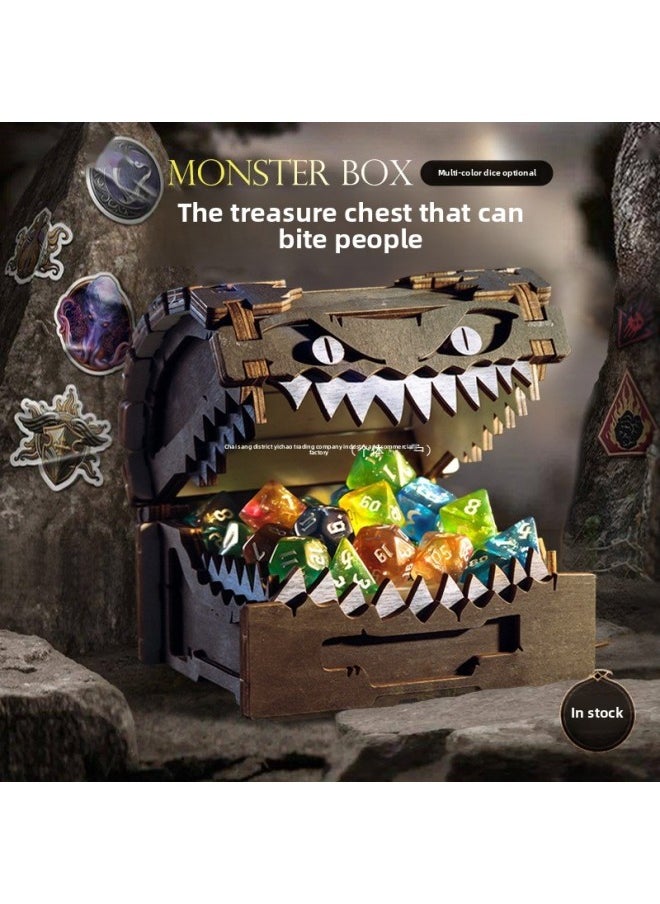 Dice Bite Dice Meeting And Door Wooden Dragon Ornaments Around Dungeon Treasure Chest Storage Box-Color:Blue To Purple Dice Set Of Seven  - Image 2