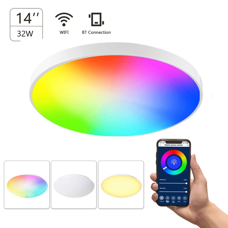 مصباح سقفي سكني ذكي: ألوان RGB وأبيض من 2700K إلى 6500K، اتصال Wi-Fi وبيوتا بدون حاجة إلى مركز تحكم - تحكم صوتي وبتطبيق عن بُعد، ملايين الألوان قابلة للتوهج منزليًا للغرفة النوم والغرفة المعيشة - Image 3