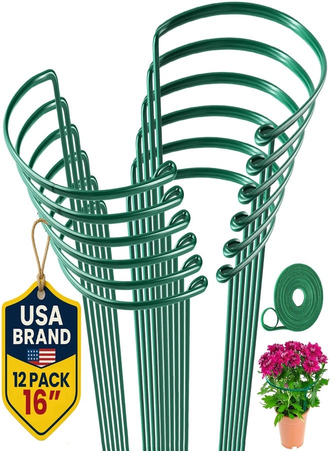 K-Brands 12 Pack Plant Support Stakes - 10" Wide x 16" High Heavy-Duty Half Round Peony Support Ring and Cage for Indoor and Outdoor Plants - Peony, Tomato, Hydrangea, Rose - Image 1