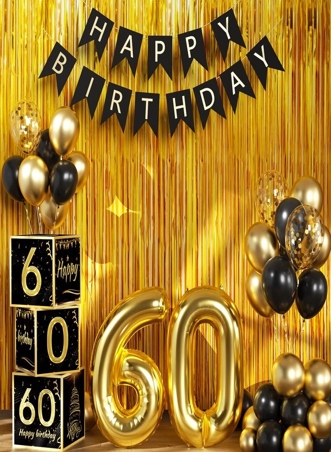 Sllyfo 60th Birthday Decorations for Men Women, Black Gold 60th Birthday Party Decorations Boxes Party Favors, 60 Birthday Banner Kit, Tassel Curtain, 60 Year Old Bday Decoration Box 60th Party Decor - Image 1