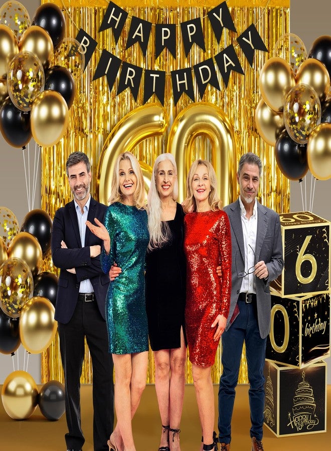 Sllyfo 60th Birthday Decorations for Men Women, Black Gold 60th Birthday Party Decorations Boxes Party Favors, 60 Birthday Banner Kit, Tassel Curtain, 60 Year Old Bday Decoration Box 60th Party Decor - Image 3