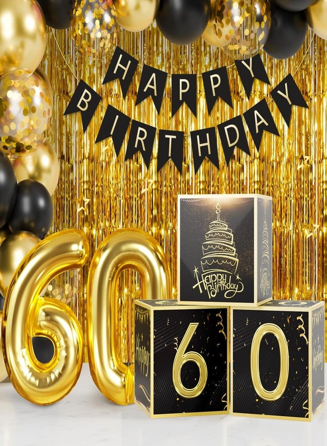 Sllyfo 60th Birthday Decorations for Men Women, Black Gold 60th Birthday Party Decorations Boxes Party Favors, 60 Birthday Banner Kit, Tassel Curtain, 60 Year Old Bday Decoration Box 60th Party Decor - Image 2