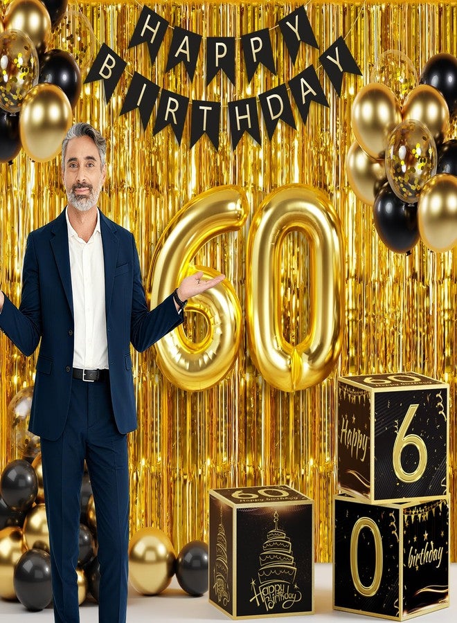 Sllyfo 60th Birthday Decorations for Men Women, Black Gold 60th Birthday Party Decorations Boxes Party Favors, 60 Birthday Banner Kit, Tassel Curtain, 60 Year Old Bday Decoration Box 60th Party Decor - Image 4
