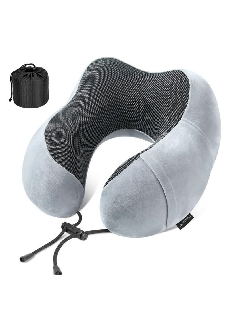 Captaintech Travel Pillow Memory Foam Neck Pillow, Comfortable & Breathable Cover, U Shape Head Pillow with Portable Storage Bag, Sleep Mask and Earplugs for Airplane, Car, Train, Bus and Home Use - Image 1