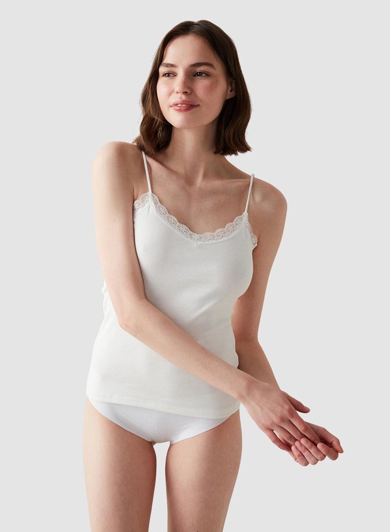 Penti White Thin Strap Lace Detailed Tank Top - Image 1