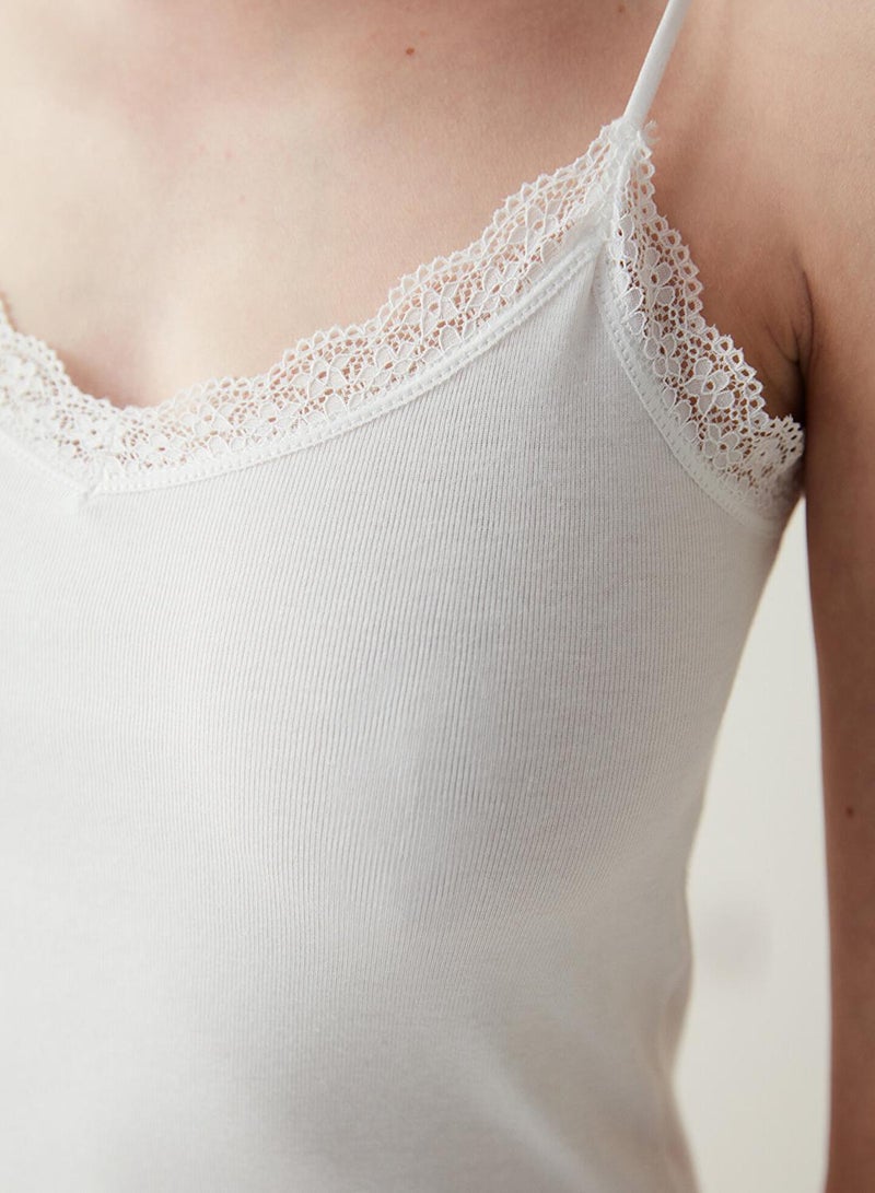 Penti White Thin Strap Lace Detailed Tank Top Camisole - Image 4