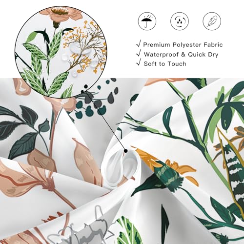 BayNook Vintage Boho Floral Shower Curtain, Green Pink Spring Summer Flower Tropical Leaves Plant Shower Curtains for Cute Fun Botanical Bathroom Decor, 72x72 - Image 4
