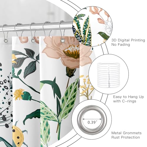 BayNook Vintage Boho Floral Shower Curtain, Green Pink Spring Summer Flower Tropical Leaves Plant Shower Curtains for Cute Fun Botanical Bathroom Decor, 72x72 - Image 5
