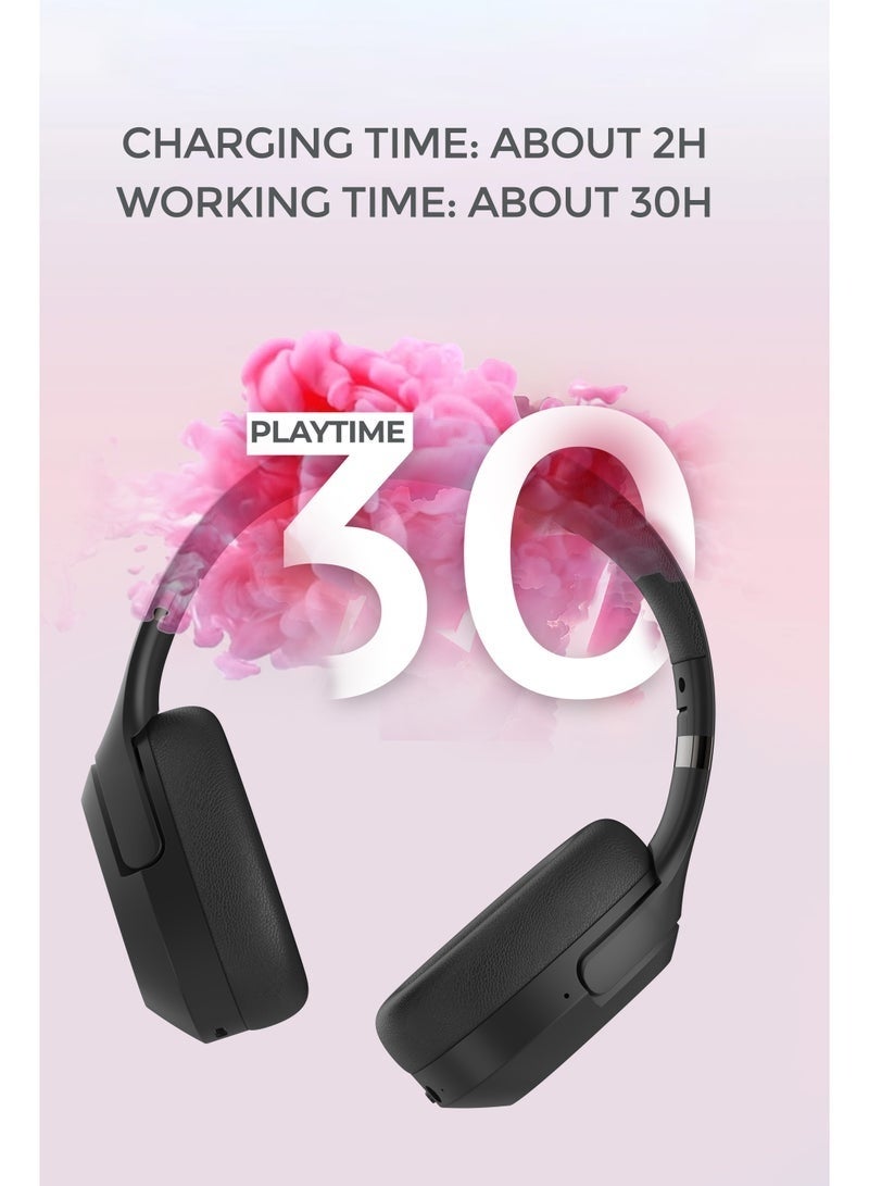 Bukela S6 Over-Ear Wireless Headphones with Microphone - Deep Bass Sound, HiFi Stereo Bluetooth Headphones - Noise Reduction, Foldable Design, 30 Hours Playtime, Lightweight Foam Ear Cups - Ideal for Travel, Work, Gaming, and TV (Black) - Image 2