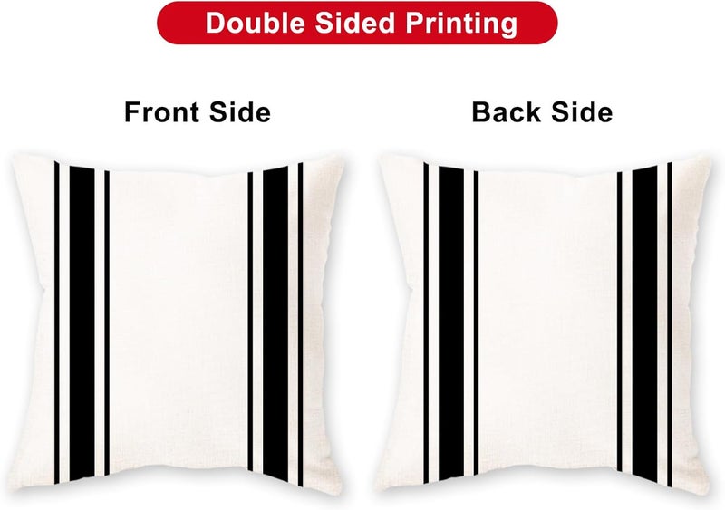 ONWAY Outdoor Pillow Covers Waterproof 16x16 Set of 2 Decorative Linen Throw Pillow Cover Beige and Black Striped Outdoor Pillows for Patio Furniture - Image 3