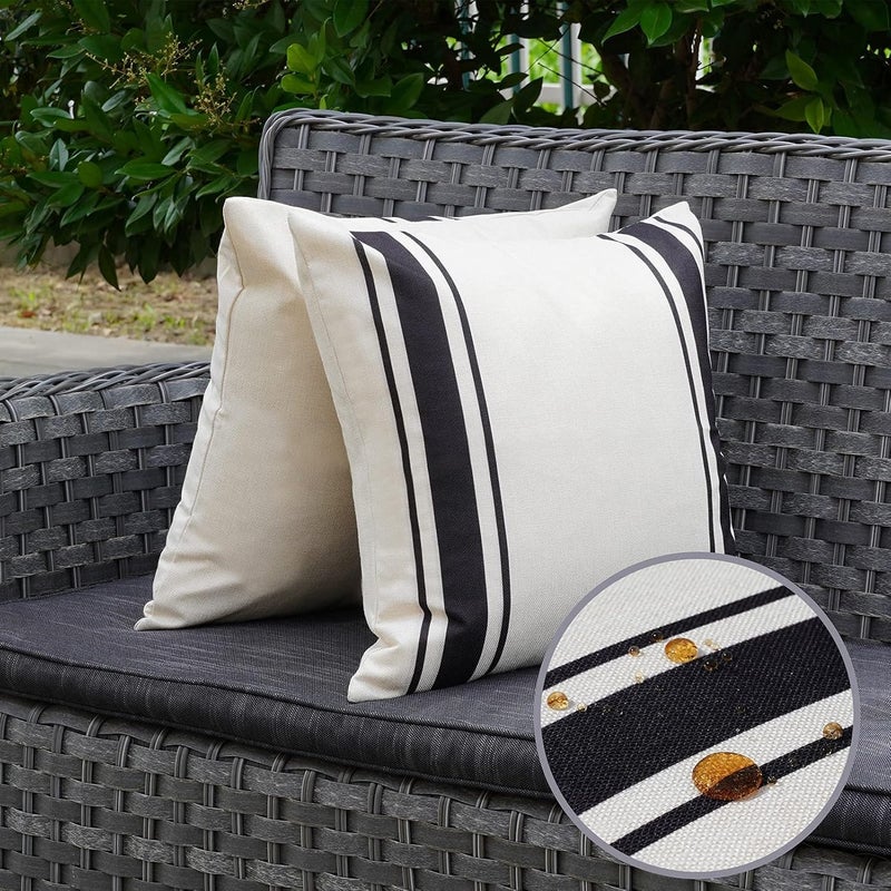 ONWAY Outdoor Pillow Covers Waterproof 16x16 Set of 2 Decorative Linen Throw Pillow Cover Beige and Black Striped Outdoor Pillows for Patio Furniture - Image 2