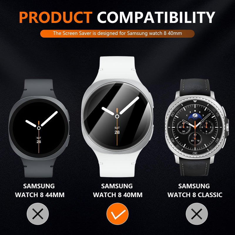 Suoman 2+2-Pack for Samsung Galaxy Watch 8 40mm Privacy Screen Protector, [Anti-Peeping] 9H Hardness Tempered Glass Screen Protective Film for Galaxy 40 mm Smartwatches - Image 2