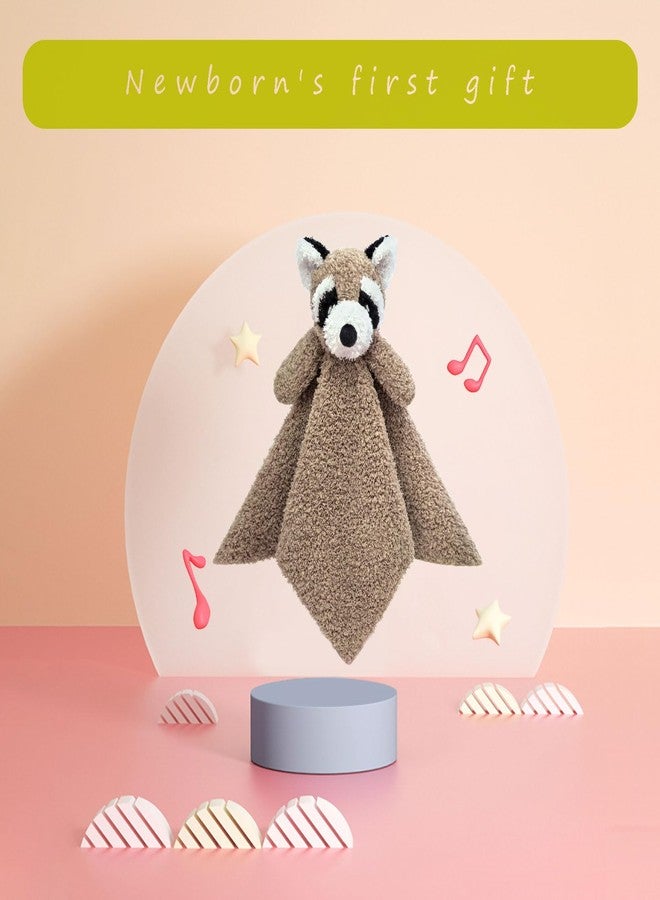 Doindute Baby Brown Raccoon Soft Stuffed Animal Security Blanket, Plush Raccoon Character Lovey Blanket, Baby Shower/Nursery Gift, Newborn Infant Toddler Snuggle Blankie for Boys Girls, 14 Inches - Image 4