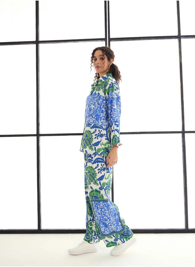 SASSAFRAS Floral Print Shirt & Straight Leg Pants Co-Ords by Styli