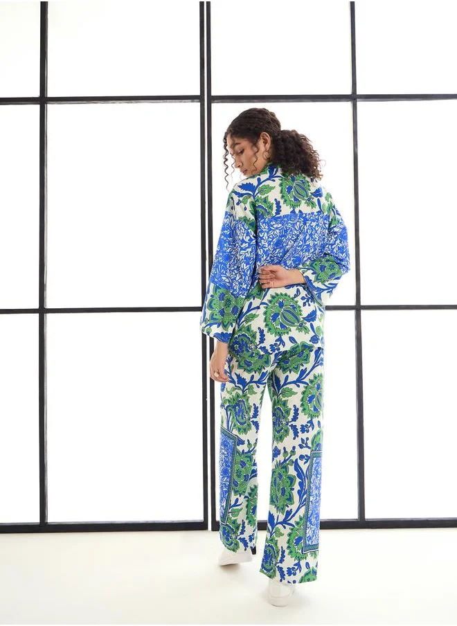 SASSAFRAS Floral Print Shirt & Straight Leg Pants Co-Ords by Styli