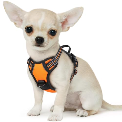 Eagloo Small Dog Harness No Pull, Service Vest with Reflective Strips and Control Handle, Adjustable and Comfortable for Easy Walking, No Choke Pet Harness with 2 Metal Rings, Orange, XS - Image 1