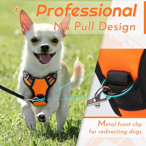 Eagloo Small Dog Harness No Pull, Service Vest with Reflective Strips and Control Handle, Adjustable and Comfortable for Easy Walking, No Choke Pet Harness with 2 Metal Rings, Orange, XS - Image 3