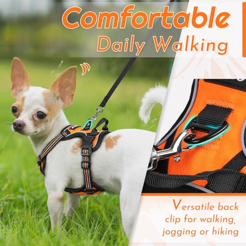 Eagloo Small Dog Harness No Pull, Service Vest with Reflective Strips and Control Handle, Adjustable and Comfortable for Easy Walking, No Choke Pet Harness with 2 Metal Rings, Orange, XS - Image 4