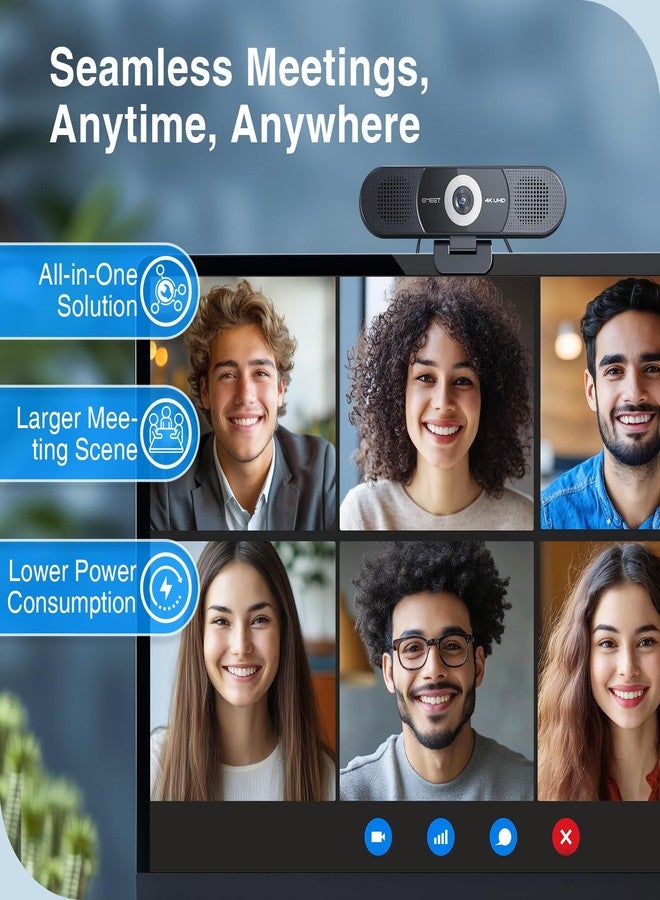 إي ميت كاميرا ويب EMEET 3 في 1 بدقة 4K مع ميكروفون ومكبر صوت، كاميرا ويب C980 PRO بزاوية واسعة 60°-98° مع 4 ميكروفونات مانعة للضوضاء، ومكبري صوت، وتركيز ثابت، وغطاء خصوصية مغناطيسي، مثالية لمكالمات الفيديو الجماعية والشخصية. - Image 4