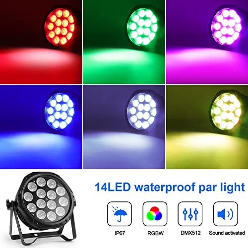 HOLDLAMP 14LED Par Lights Outdoor Waterproof RGBW 4-in-1 Stage Light, 210W Wash Par Can Light, DMX Control Strobe Effect for DJ, Church, Wedding, Outdoor Event, Halloween, Christmas, Club, Wedding, Bars - Image 2