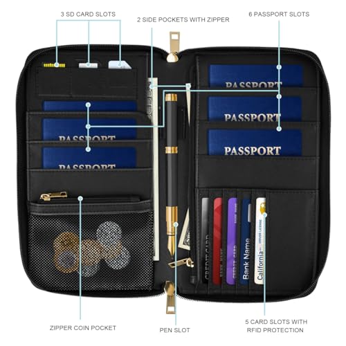 Simikol Family Passport Holder Wallet RFID Blocking Document Organizer PU Leather Mulit-purpose Travel Wallet Credit Cards Case for Women Men, Butterflies - Image 2
