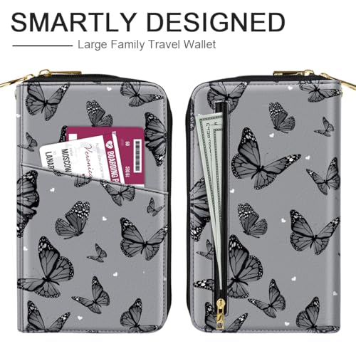 Simikol Family Passport Holder Wallet RFID Blocking Document Organizer PU Leather Mulit-purpose Travel Wallet Credit Cards Case for Women Men, Butterflies - Image 3