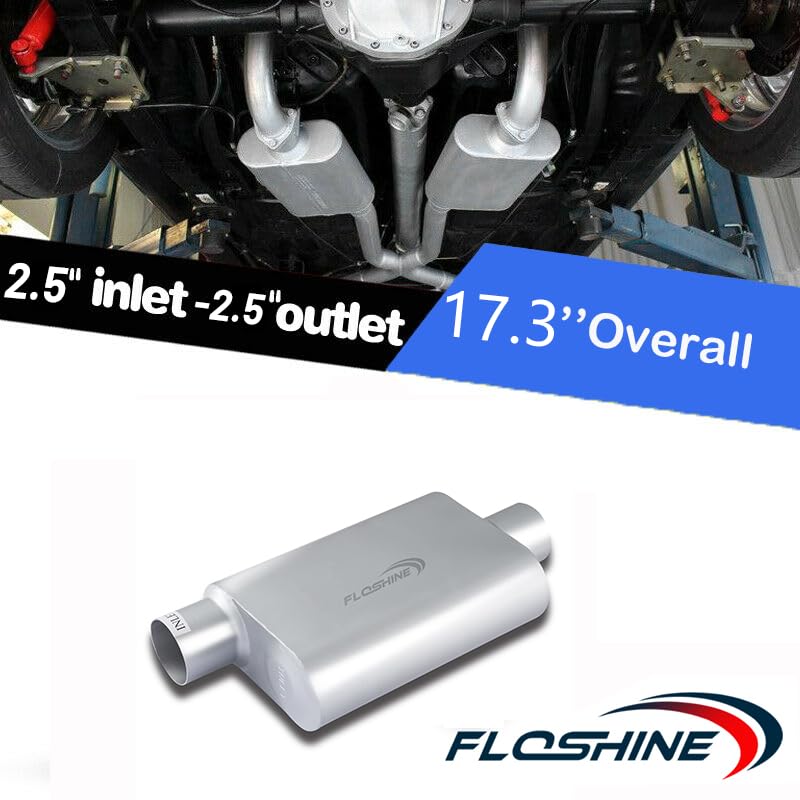 Floshine Universal Mufflers Dual Chamber 2.5" offset inlet (ID) 2.5" center outlet (ID) Performance Automotive Muffler Exhaust FH42541 - Image 3