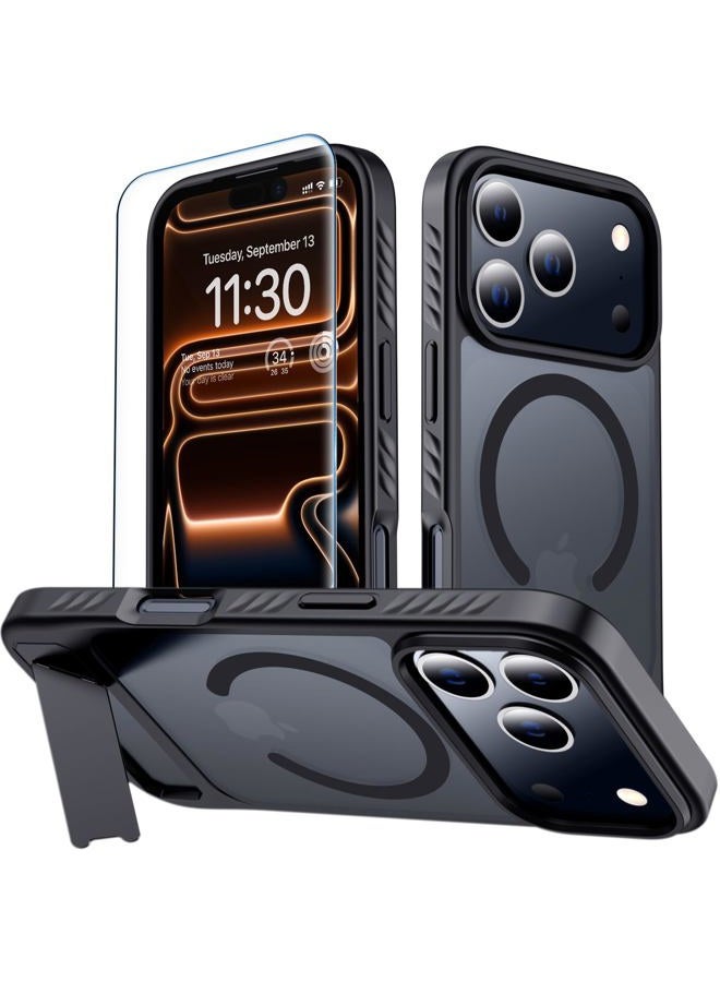 MOZOTER for 17 Pro Case with Kickstand,[Compatible with MagSafe] [12FT Military Grade Protection] Slim Translucent Matte Shockproof Phone Case for 17 Pro,6.3",Black - Image 1