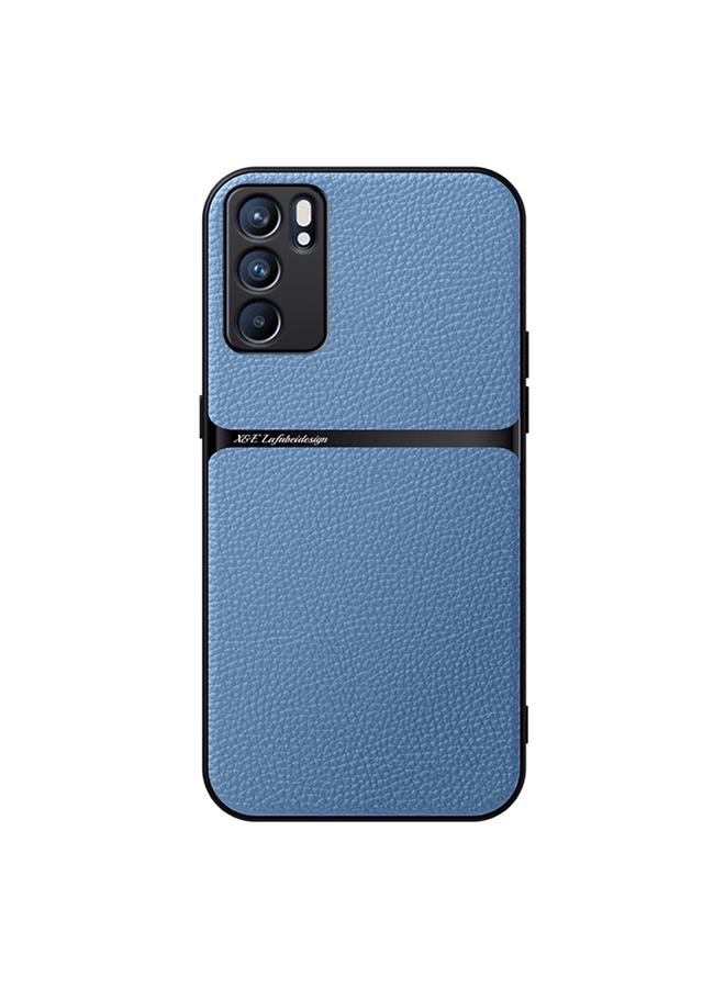 For OPPO Reno6 5G Litchi Leather Magnetic Full Coverage Shockproof Phone Case(Blue)