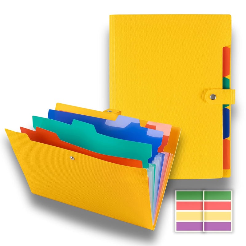 sps محفظة ملفات قابلة للتوسع بـ 5 جيوب - تناسب مستندات بحجم A4 وحجم الرسالة، حافظة ملفات، حامل ملفات للاستخدام في المكتب والمدرسة والمنزل - أصفر - Image 1