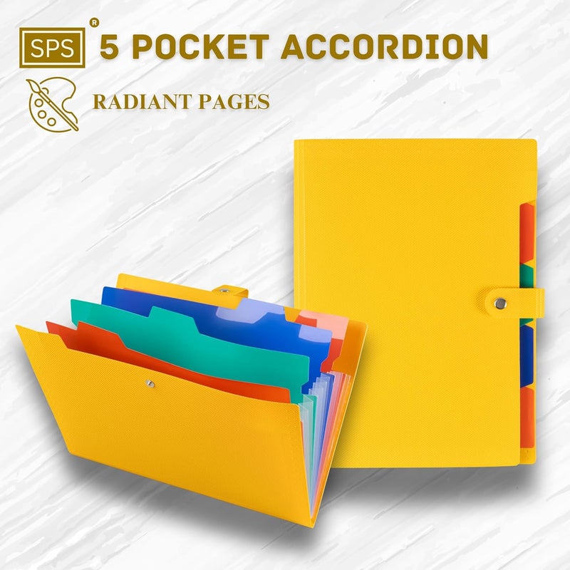 sps محفظة ملفات قابلة للتوسع بـ 5 جيوب - تناسب مستندات بحجم A4 وحجم الرسالة، حافظة ملفات، حامل ملفات للاستخدام في المكتب والمدرسة والمنزل - أصفر - Image 5