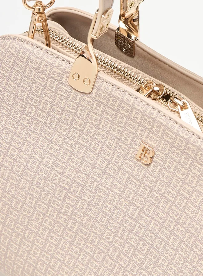 Flora Bella By Shoexpress Monogram Print Tote Bag with Zip Closure and Double Handle