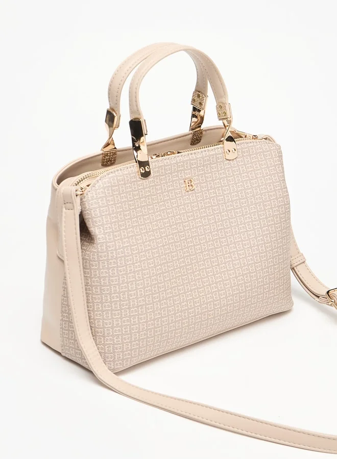 Flora Bella By Shoexpress Monogram Print Tote Bag with Zip Closure and Double Handle