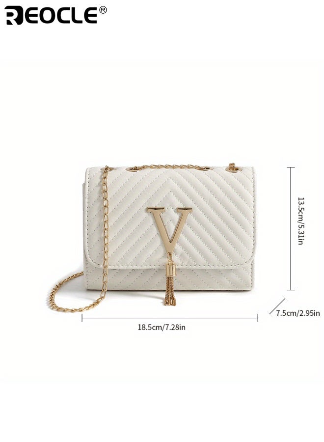 REOCLE Women's Vintage Stripe Embroidered Shoulder Bag with V-Shape Fringe Detail Bohemian Crossbody Purse with Adjustable Strap for Casual Daily Use - Image 5