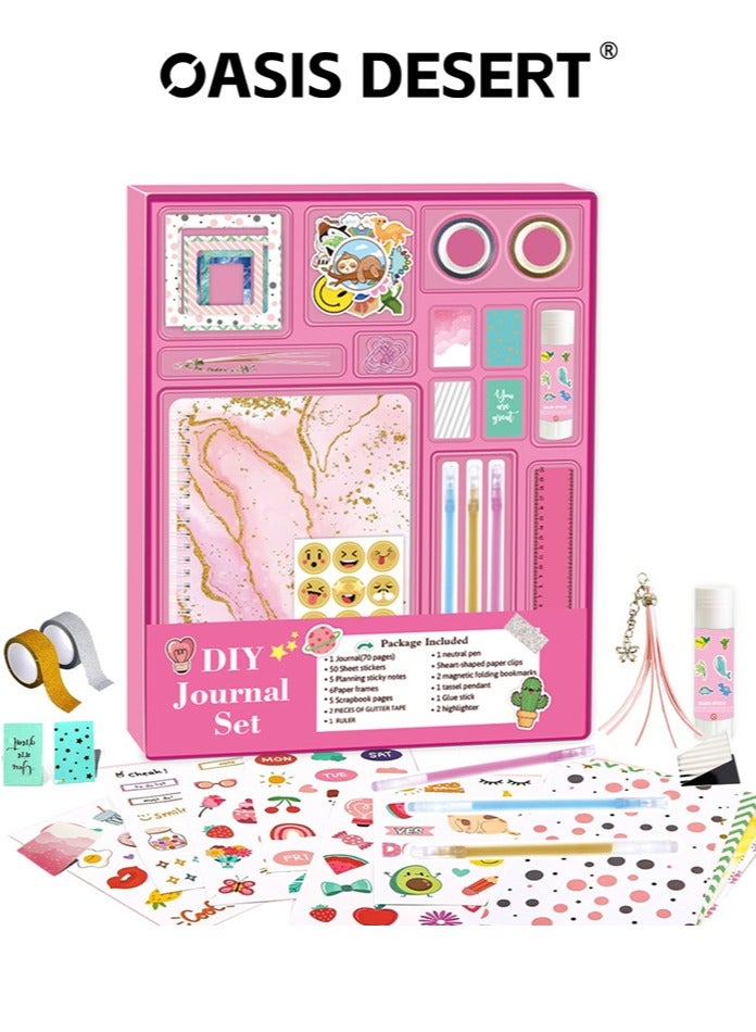 OASIS DESERT DIY Diary Notebook Set Children's Pink Hand Drawn Stickers Stationery Gift Box Scrapbook Thin Stationery Set - Image 1