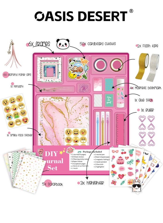 OASIS DESERT DIY Diary Notebook Set Children's Pink Hand Drawn Stickers Stationery Gift Box Scrapbook Thin Stationery Set - Image 2