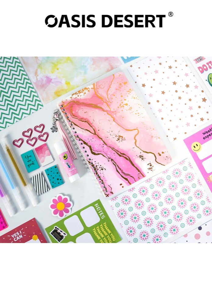 OASIS DESERT DIY Diary Notebook Set Children's Pink Hand Drawn Stickers Stationery Gift Box Scrapbook Thin Stationery Set - Image 3
