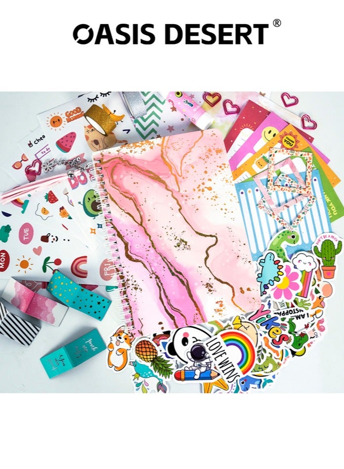 OASIS DESERT DIY Diary Notebook Set Children's Pink Hand Drawn Stickers Stationery Gift Box Scrapbook Thin Stationery Set - Image 4