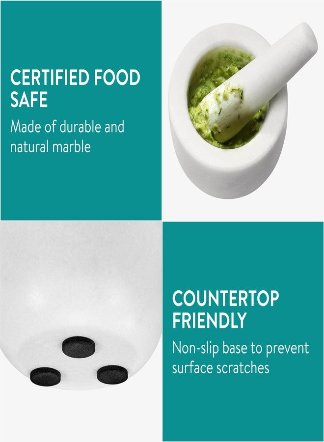 Navaris Mortar and Pestle Set - White Marble Mini Pestle and Mortar Bowl - Stone Grinder for Spices Garlic Nuts Herb Pesto - Small 3.3" (8.5cm) Diameter - Hand Grinding for Kitchen - Image 3
