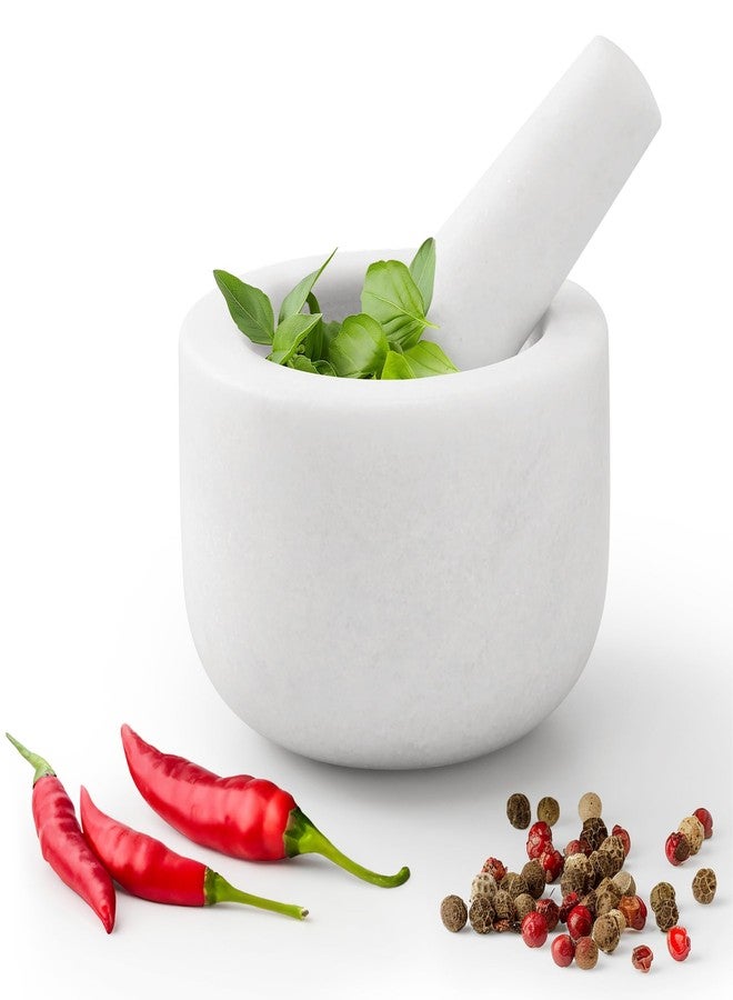 Navaris Mortar and Pestle Set - White Marble Mini Pestle and Mortar Bowl - Stone Grinder for Spices Garlic Nuts Herb Pesto - Small 3.3" (8.5cm) Diameter - Hand Grinding for Kitchen - Image 1