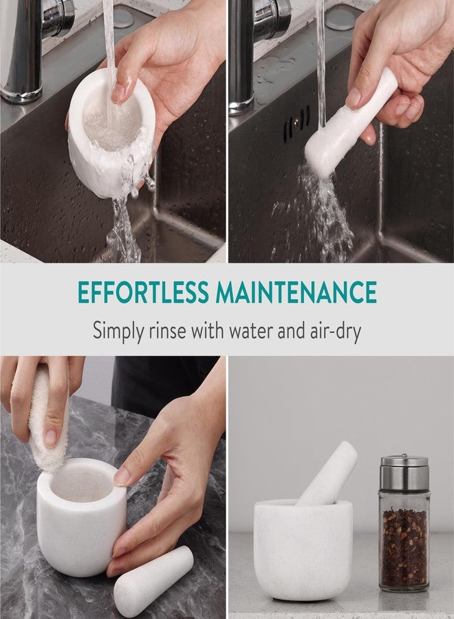 Navaris Mortar and Pestle Set - White Marble Mini Pestle and Mortar Bowl - Stone Grinder for Spices Garlic Nuts Herb Pesto - Small 3.3" (8.5cm) Diameter - Hand Grinding for Kitchen - Image 5