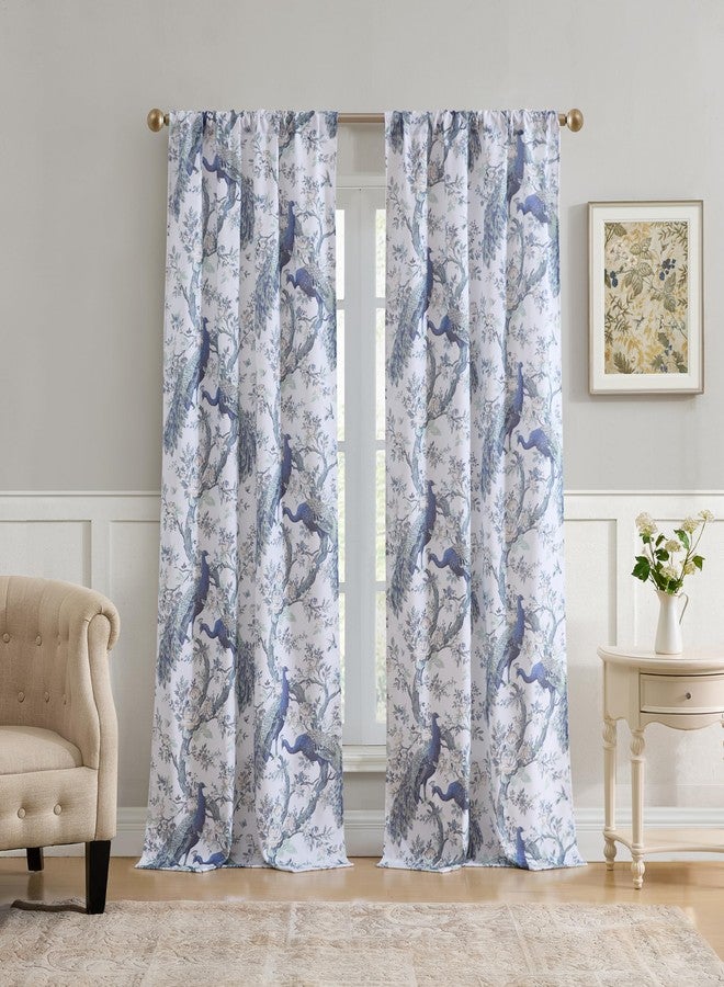 Laura Ashley Belvedere Window Curtains with Rod Pocket, 84-inch Length, 2 Panels Set, Canvas Light Filtering, White - Image 1