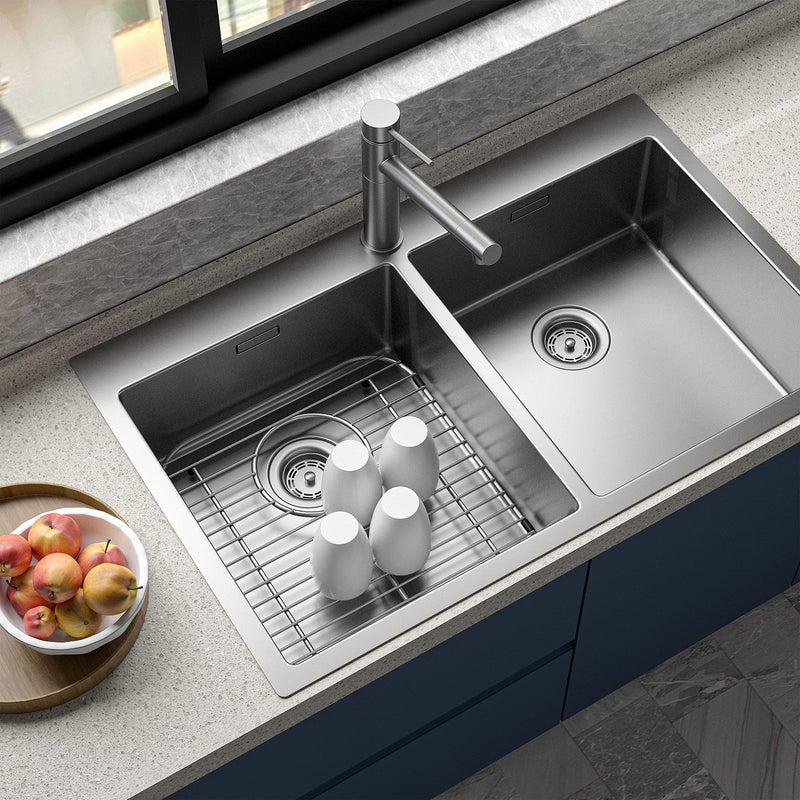 SUZLON 2Pack Stainless Steel Kitchen Sink Grid,13.2" x 11.6" x 1.2" Sink Protectors With Rear Drain Hole,Sink Rack for Bottom of Sink, Anti-rust Metal Sink Bottom Grid With 2Pack Sink Strainers - Image 2