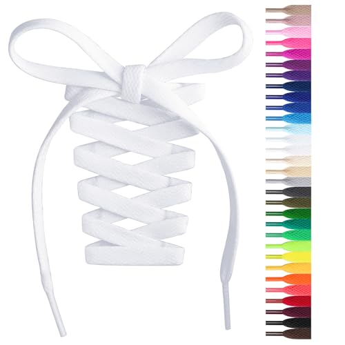 Handshop Flat Shoelaces 5/16" - Shoe Laces Replacements For Sneakers and Athletic Shoes Boots White 122cm - Image 1