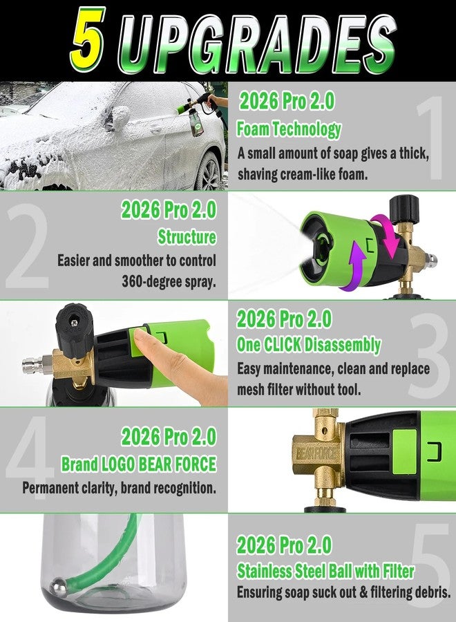 BEAR FORCE Pressure Washer Brass Foam Cannon (Wide Mouth) - Car Wash Snow Foam Lance Pressure Washer Soap Dispenser for Car Washing with 360° Adjustable Thick Foam + 1/4 Quick Connector, 1L Bottle - Image 5